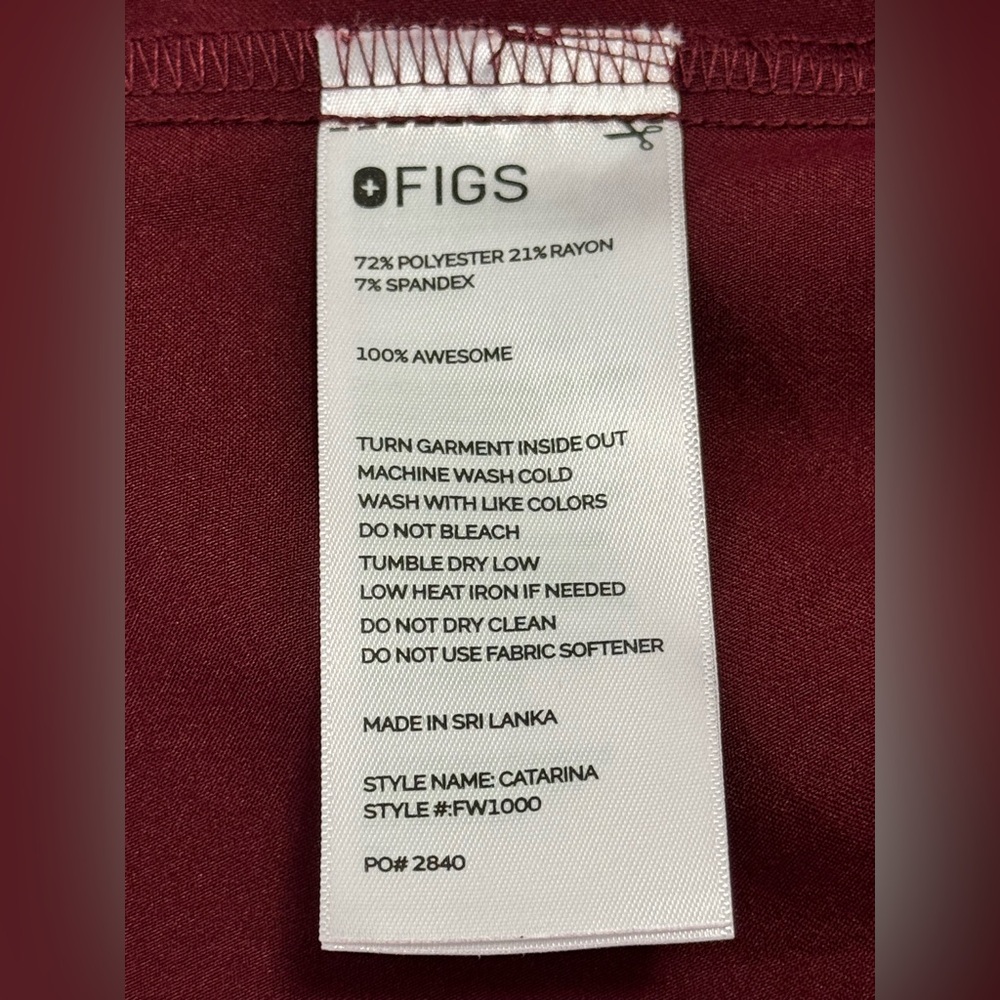 FIGS Catarina Technical Collection Scrub Top Short Sleeve Small Maroon FW1000 - Picture 6 of 7